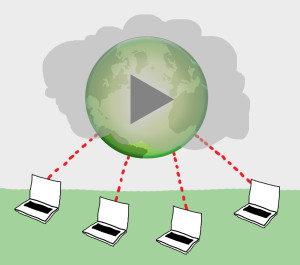 cartoon showing panopto's servers in the cloud