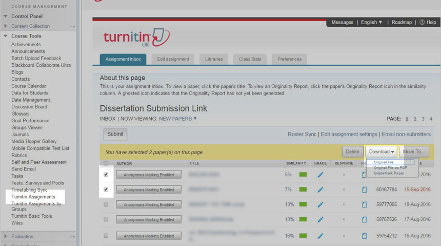 screenshot of turnitin